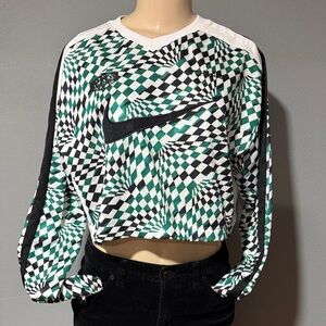 Nike Green, Black & White Checkerboard Crop Top
